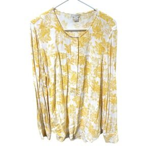 J. Crew Size XL Top Blouse Yellow Popover Floral Long Sleeve Crew Neck‎